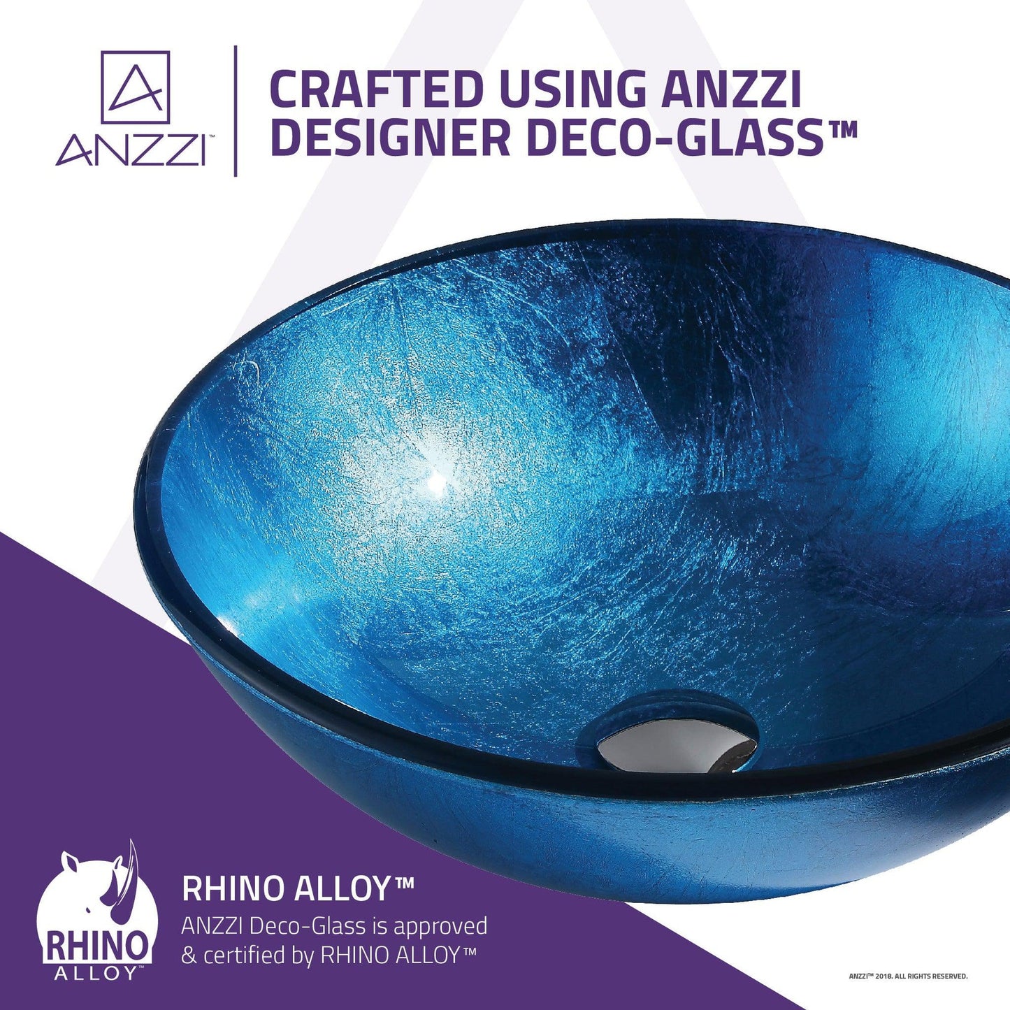 ANZZI Arc Series 17" x 17" Round Lustrous Light Blue Deco-Glass Vessel Sink With Polished Chrome Pop-Up Drain