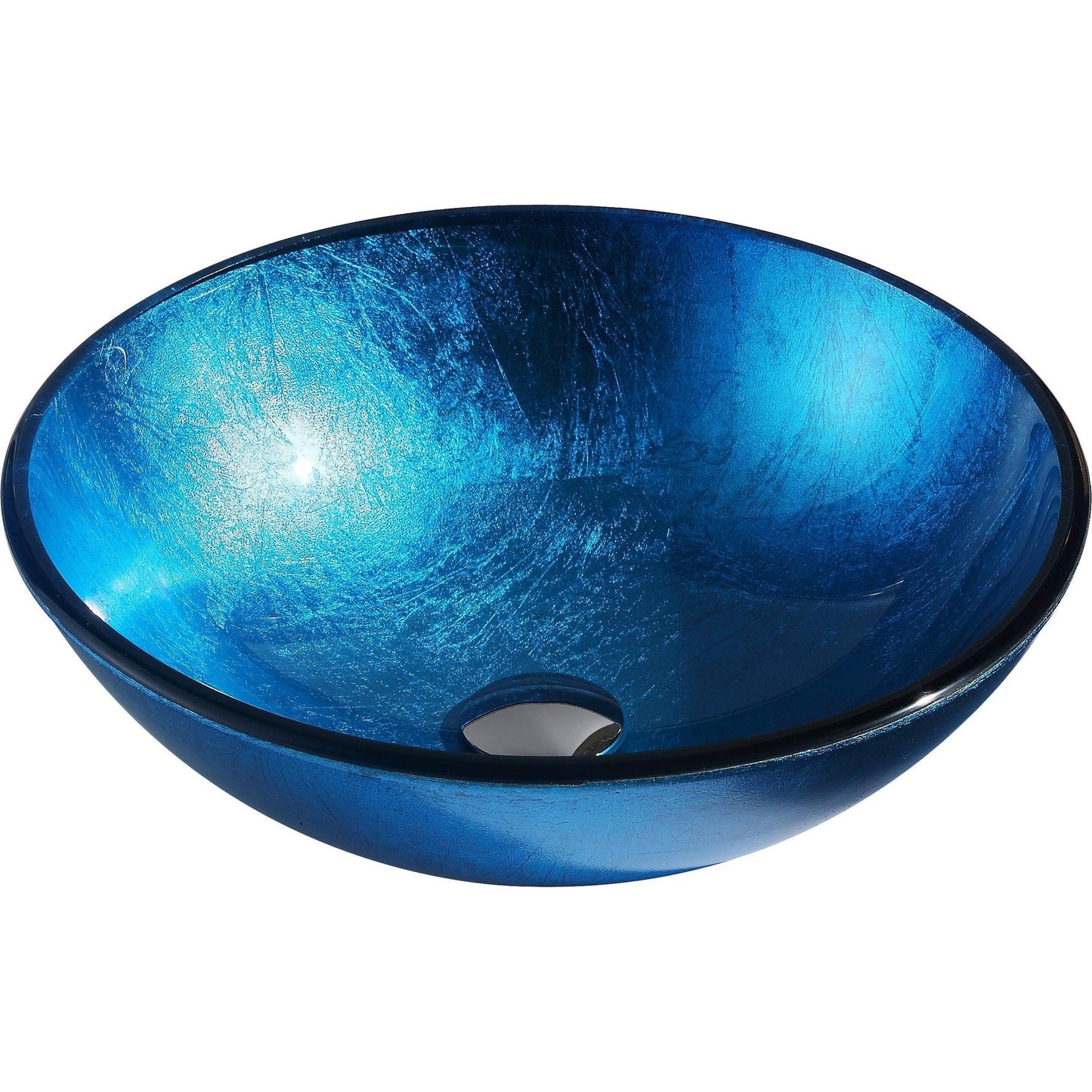 ANZZI Arc Series 17" x 17" Round Lustrous Light Blue Deco-Glass Vessel Sink With Polished Chrome Pop-Up Drain