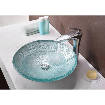 ANZZI Arc Series 18" x 18" Round Clear Glass Vessel Sink With Polished Chrome Pop-Up Drain