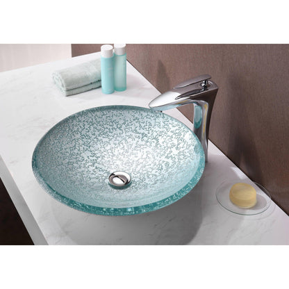 ANZZI Arc Series 18" x 18" Round Clear Glass Vessel Sink With Polished Chrome Pop-Up Drain