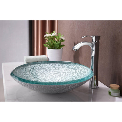 ANZZI Arc Series 18" x 18" Round Clear Glass Vessel Sink With Polished Chrome Pop-Up Drain