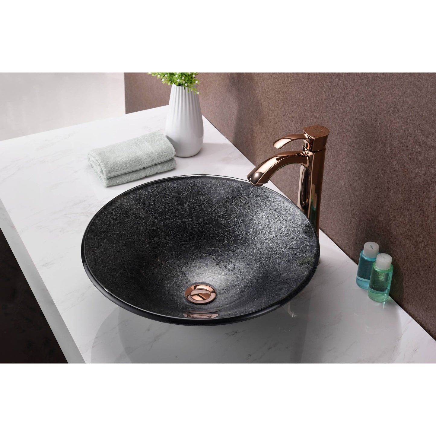 ANZZI Arc Series 18" x 18" Round Gray Sheer Vessel Sink With Polished Chrome Pop-Up Drain