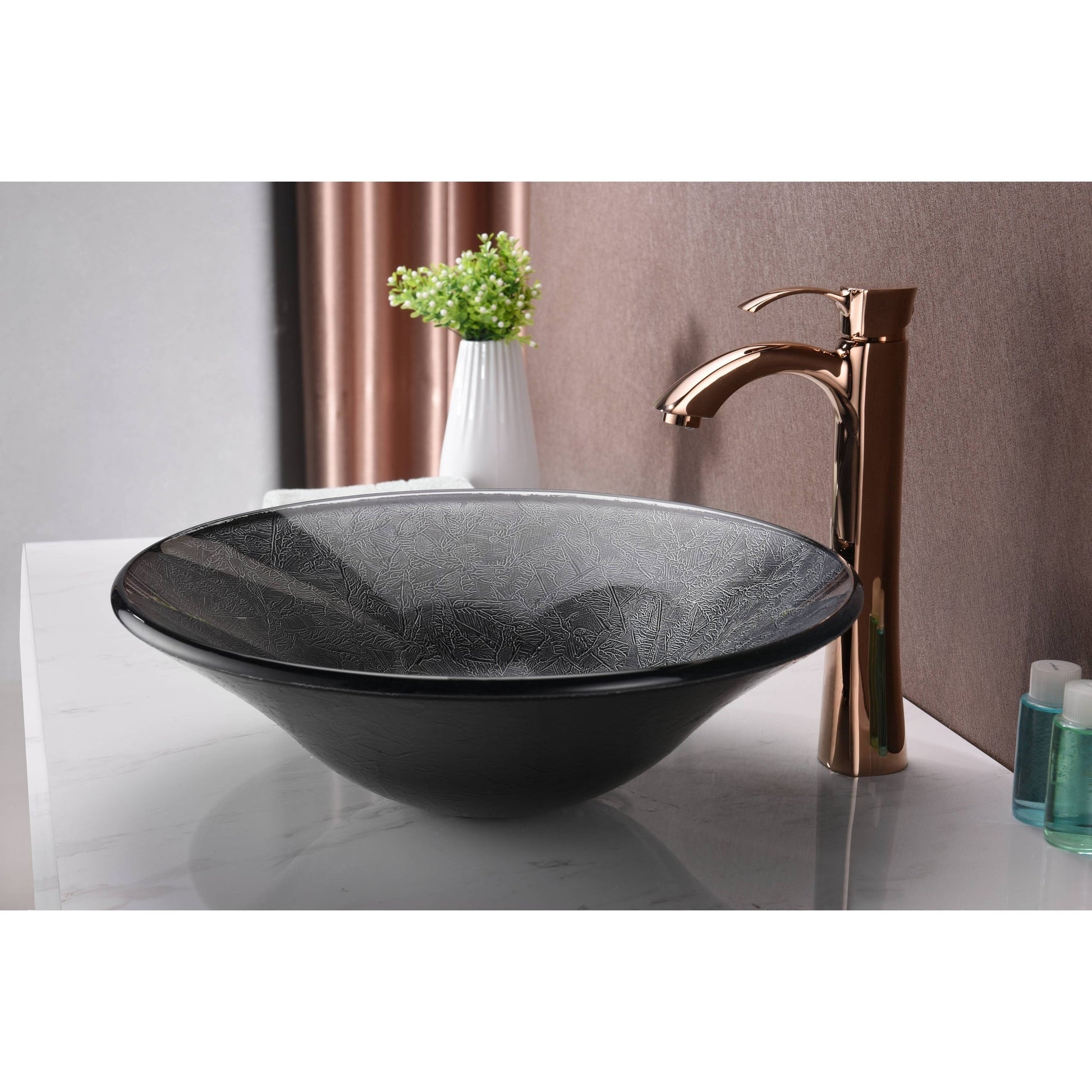 ANZZI Arc Series 18" x 18" Round Gray Sheer Vessel Sink With Polished Chrome Pop-Up Drain