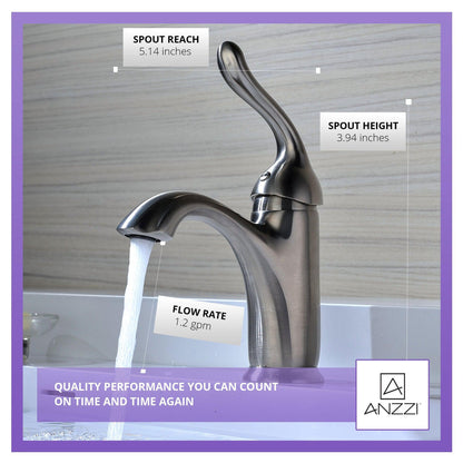 ANZZI Arc Series 4" Single Hole Brushed Nickel Low-Arc Bathroom Sink Faucet