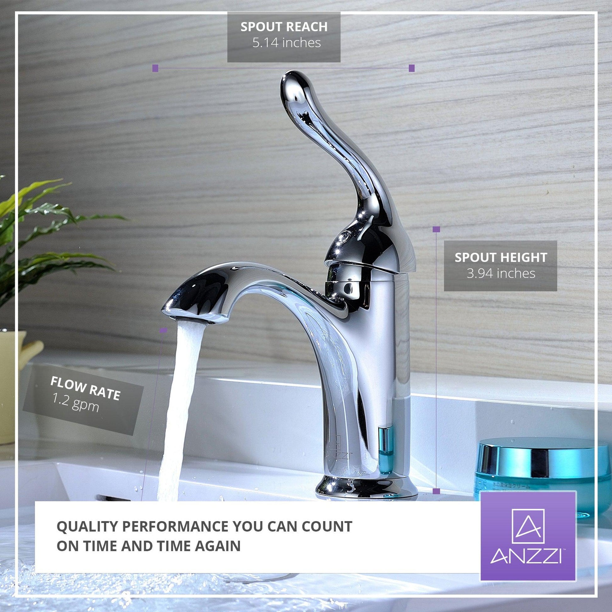 ANZZI Arc Series 4" Single Hole Polished Chrome Low-Arc Bathroom Sink Faucet