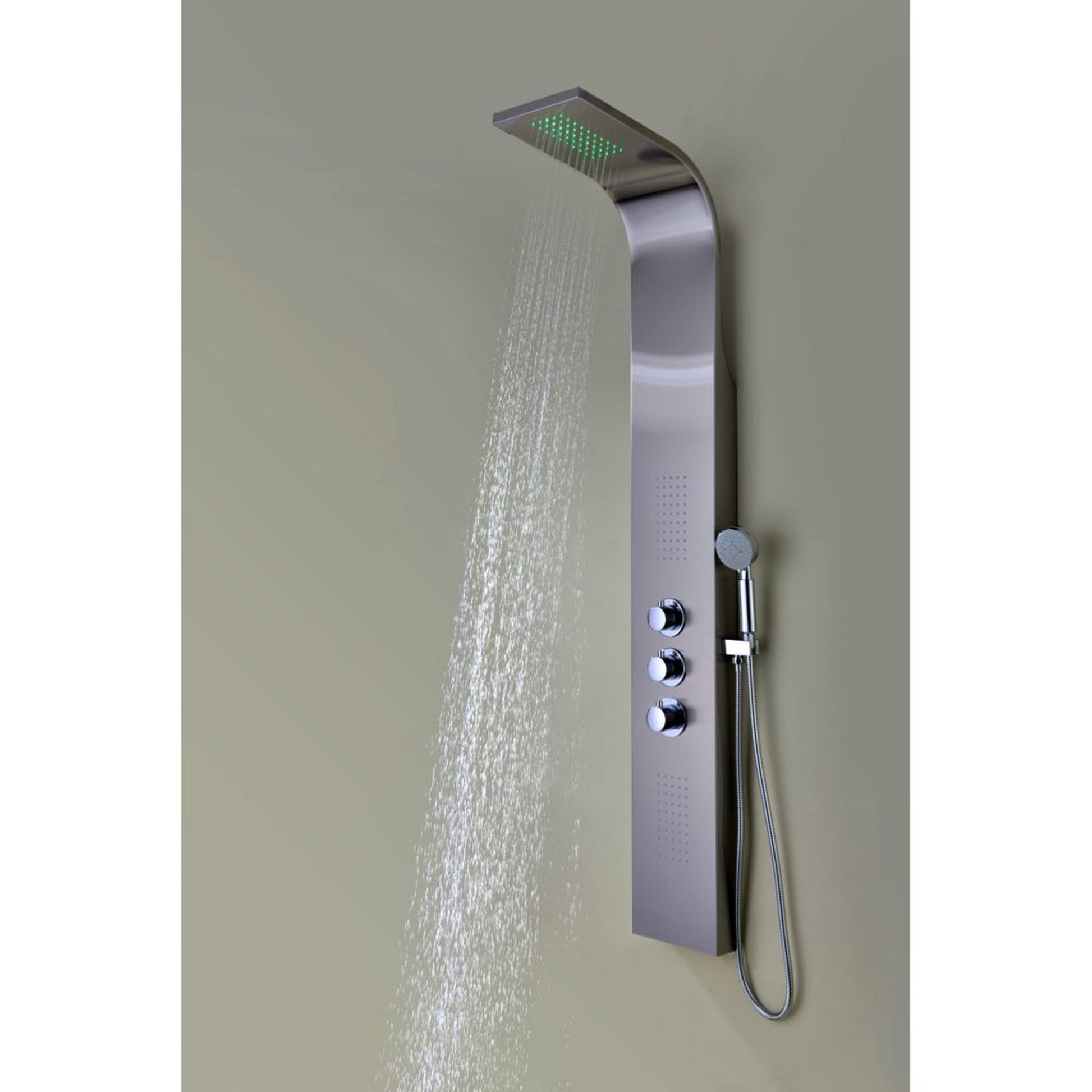ANZZI Arc Series 64" Brushed Stainless Steel 2-Jetted Full Body Shower Panel With Heavy Rain Shower Head and Euro-Grip Hand Sprayer