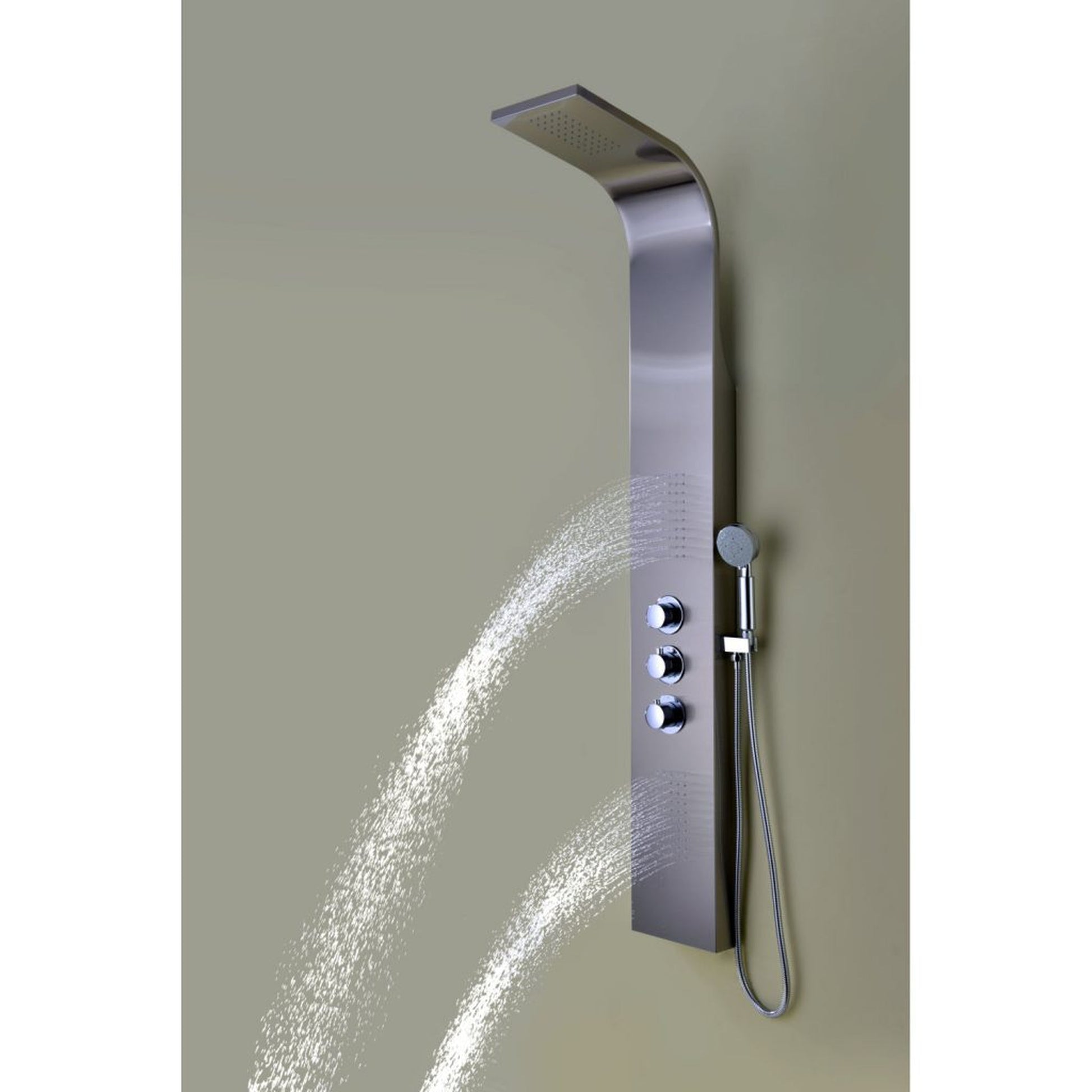 ANZZI Arc Series 64" Brushed Stainless Steel 2-Jetted Full Body Shower Panel With Heavy Rain Shower Head and Euro-Grip Hand Sprayer