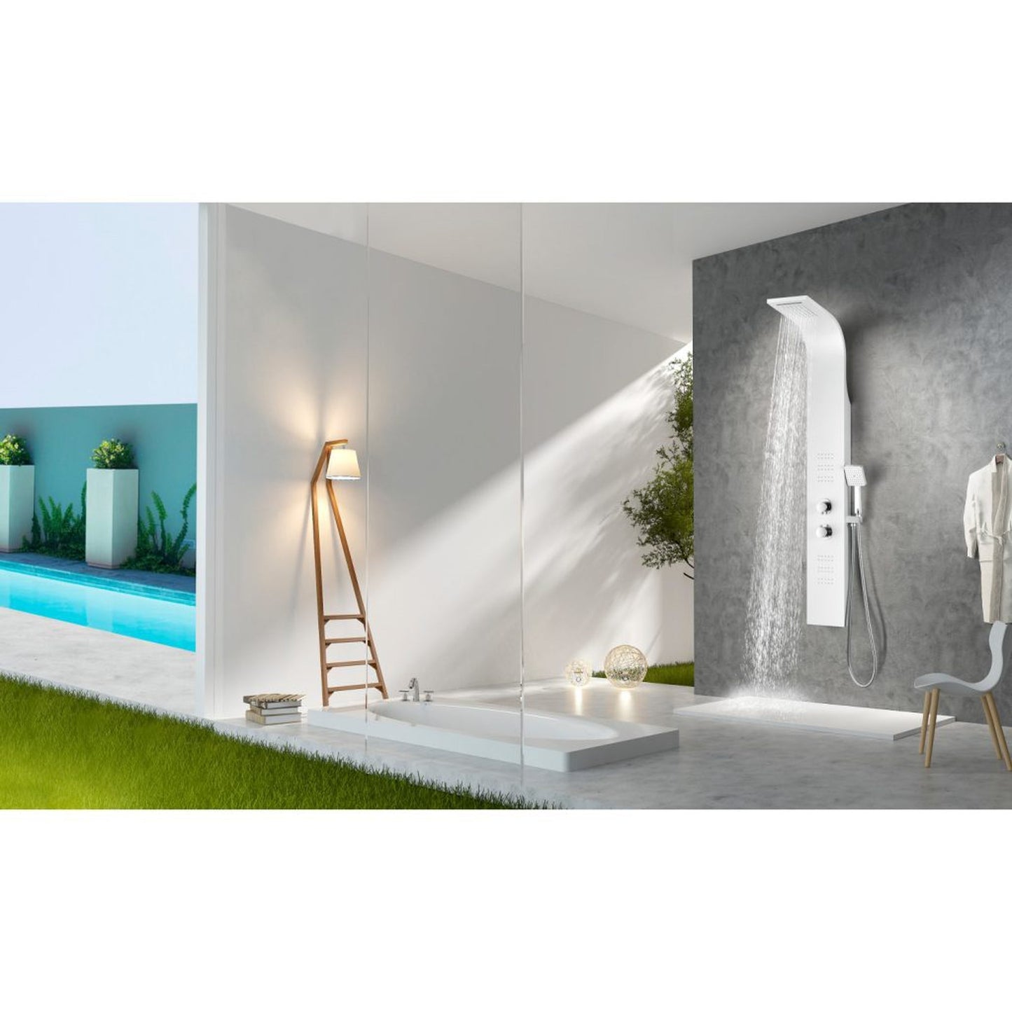 ANZZI Arena Series 60" White 2-Jetted Full Body Shower Panel With Heavy Rain Shower Head and Euro-Grip Hand Sprayer
