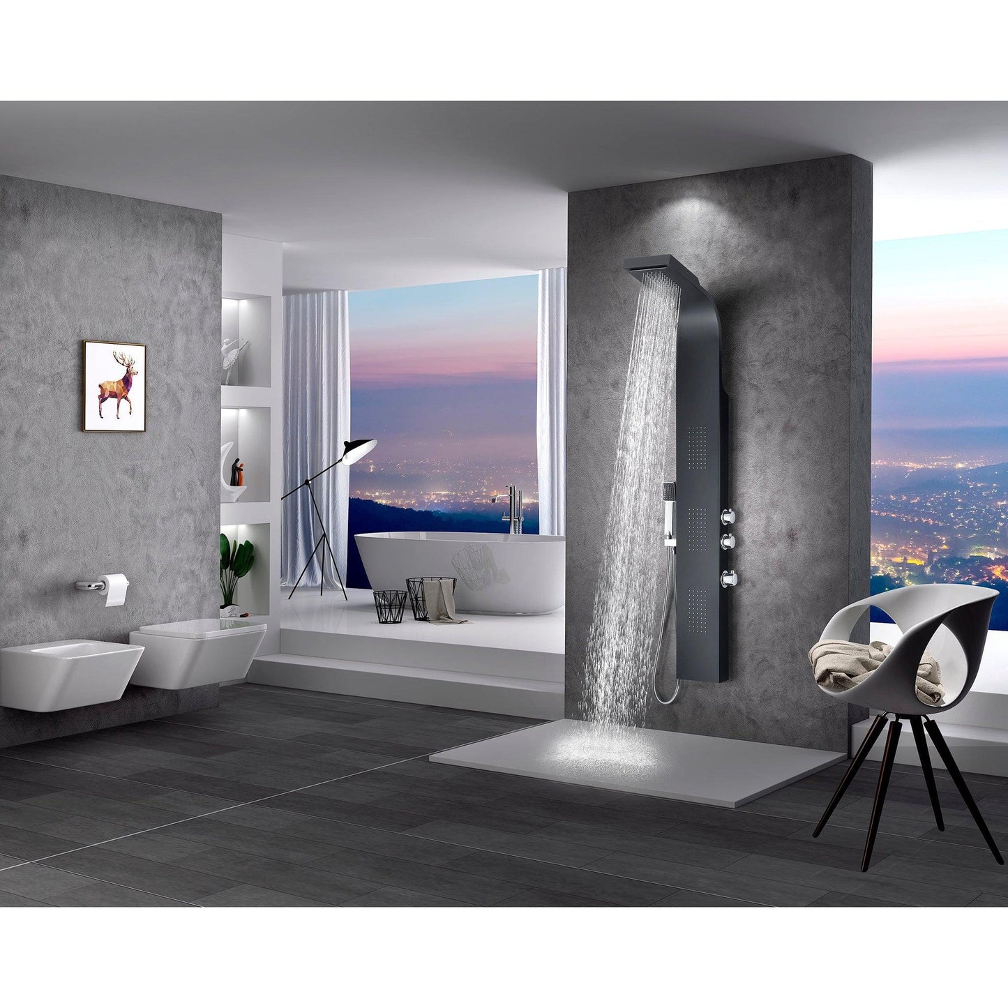 ANZZI Atoll Series 66" Black 3-Jetted Full Body Shower Panel With Heavy Rain Shower Head and Euro-Grip Hand Sprayer