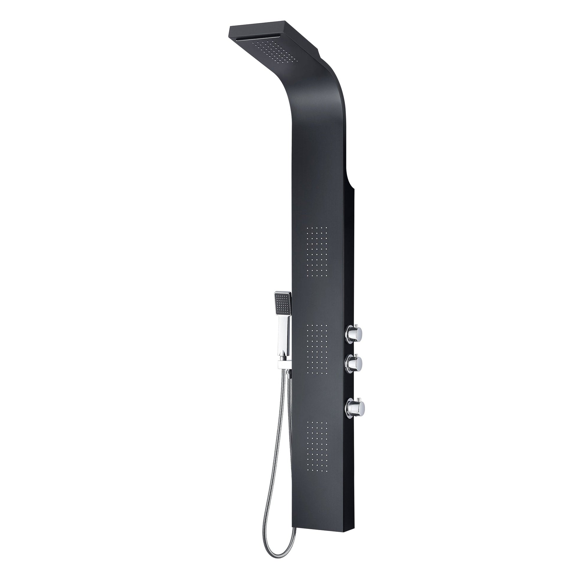 ANZZI Atoll Series 66" Black 3-Jetted Full Body Shower Panel With Heavy Rain Shower Head and Euro-Grip Hand Sprayer