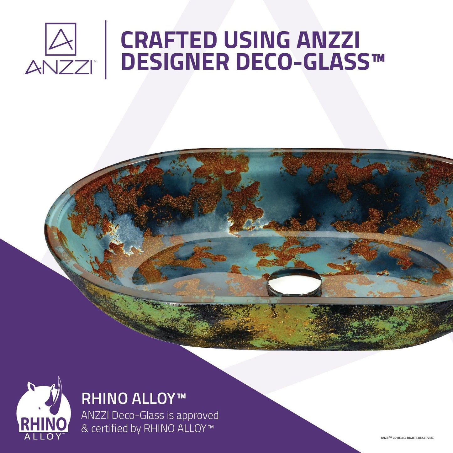 ANZZI Avao Series 22" x 14" Oval Shape Panye Blue Deco-Glass Vessel Sink With Polished Chrome Pop-Up Drain and Waterfall Faucet