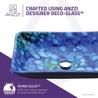 ANZZI Avao Series 23" x 15" Rectangular Lustrous Blue Deco-Glass Vessel Sink With Polished Chrome Pop-Up Drain