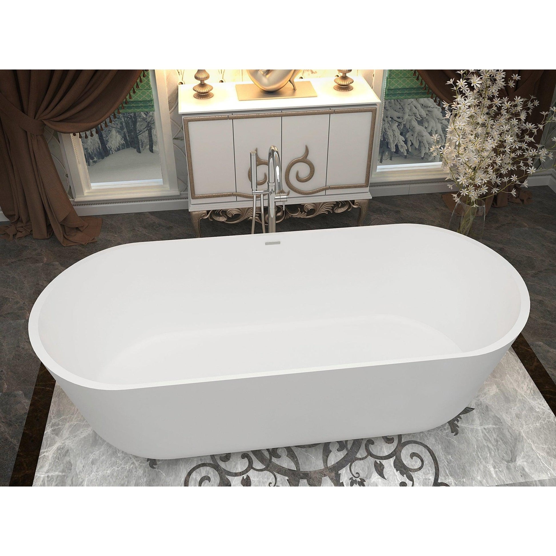 ANZZI Badi Series 71" x 32" Freestanding Matte White Bathtub With Built-In Overflow