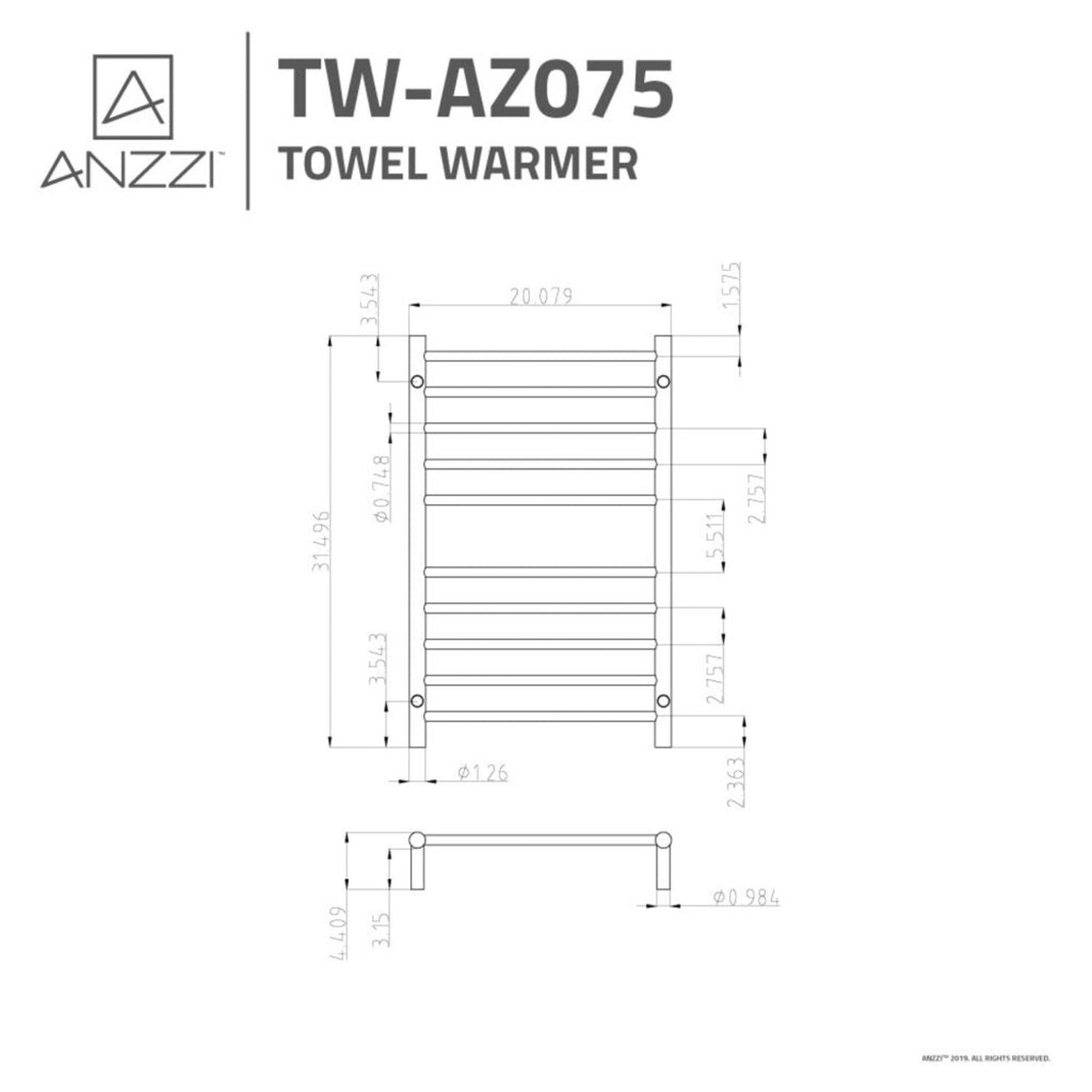 ANZZI Bali Series 10-Bar Brushed Nickel Wall-Mounted Electric Towel Warmer Stainless Steel Rack
