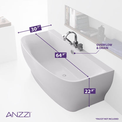 ANZZI Bank Series 65" x 31" Freestanding Glossy White Bathtub With Built-In Overflow