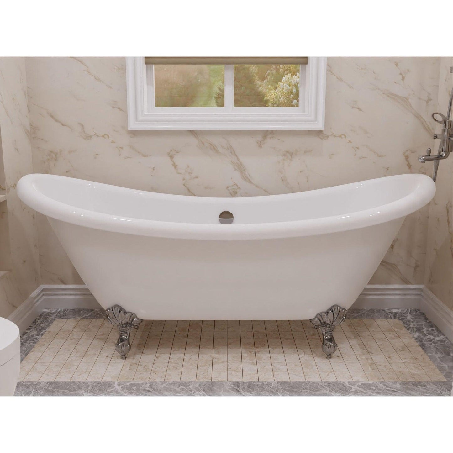 ANZZI Belissima Series 69" x 28" Freestanding Glossy White in Eagle's Talon Claw Feet Style Bathtub With Built-In Overflow