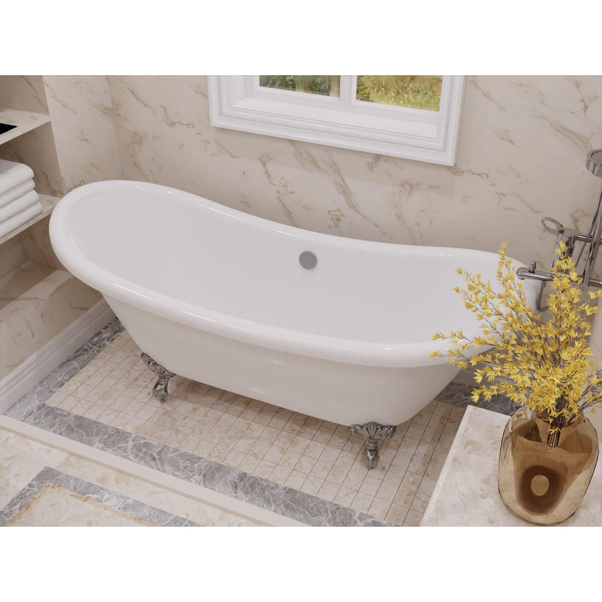 ANZZI Belissima Series 69" x 28" Freestanding Glossy White in Eagle's Talon Claw Feet Style Bathtub With Built-In Overflow