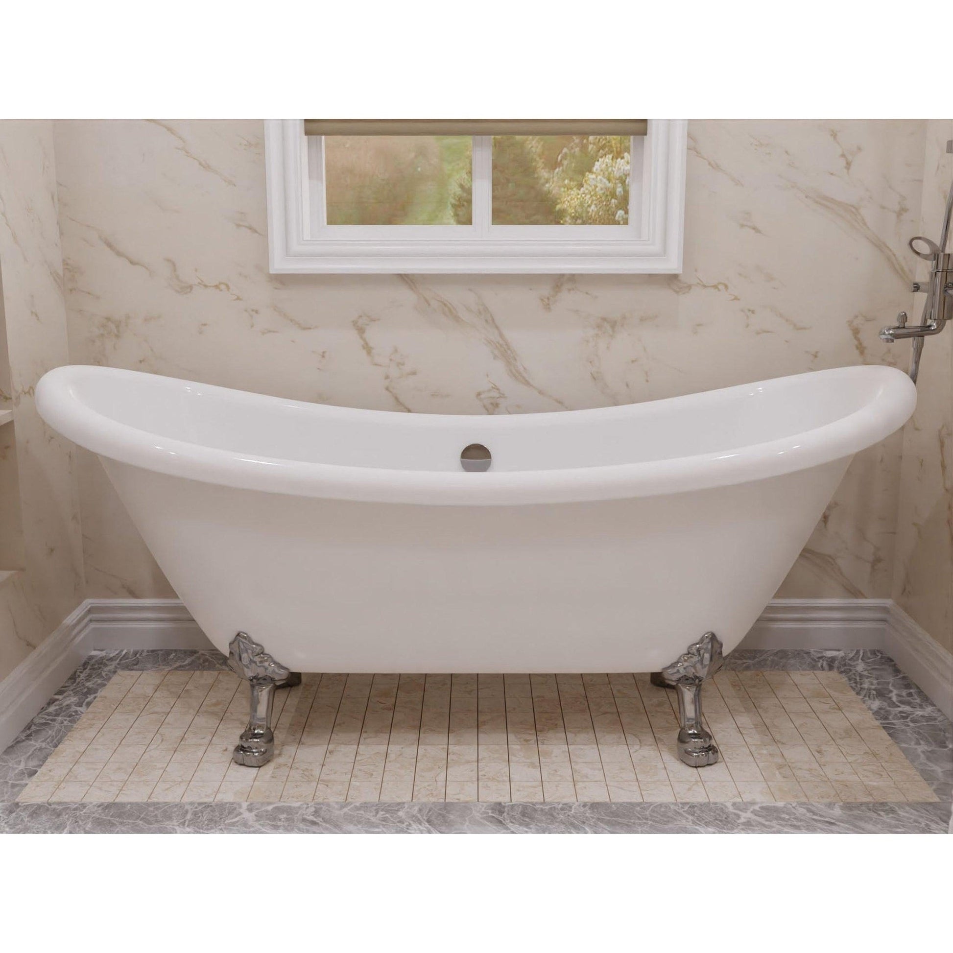 ANZZI Belissima Series 69" x 28" Freestanding Glossy White in Lion's Paw Claw Feet Style Bathtub With Built-In Overflow