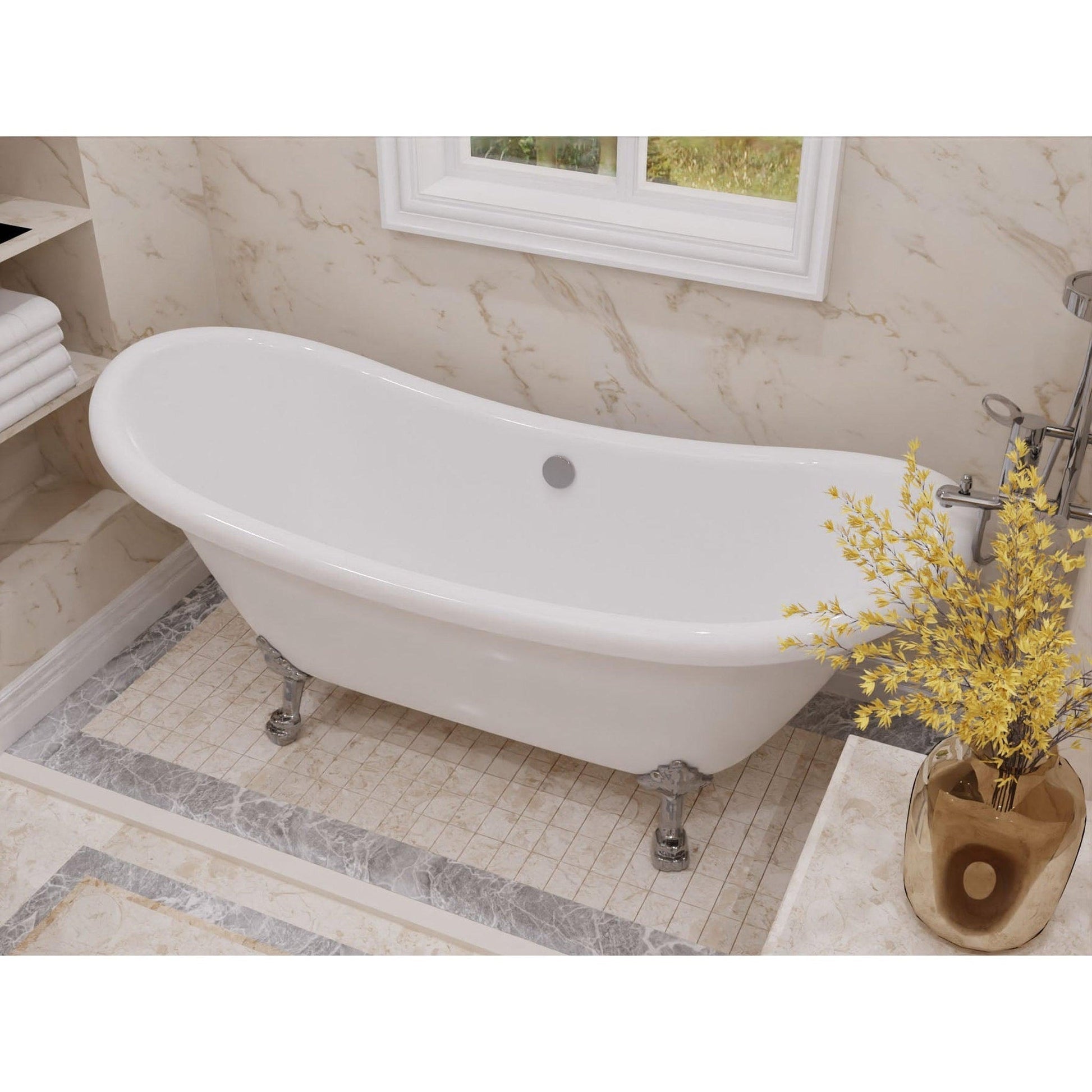 ANZZI Belissima Series 69" x 28" Freestanding Glossy White in Lion's Paw Claw Feet Style Bathtub With Built-In Overflow