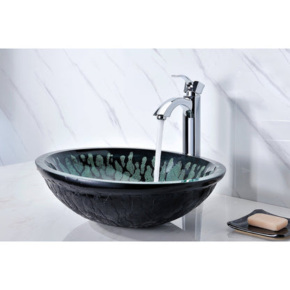 ANZZI Bravo Series 19" x 15" Oval Shape Lustrous Black Deco-Glass Vessel Sink With Polished Chrome Pop-Up Drain