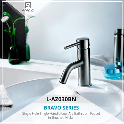 ANZZI Bravo Series 2" Single Hole Brushed Nickel Low-Arc Bathroom Sink Faucet