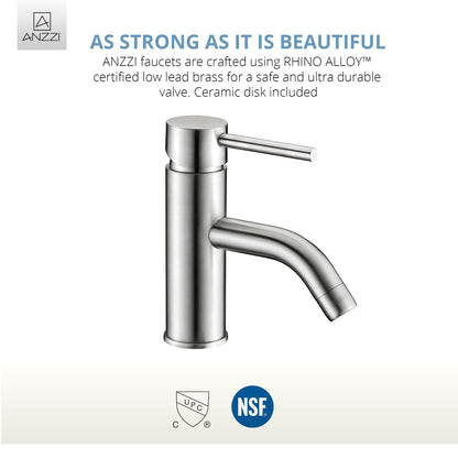 ANZZI Bravo Series 2" Single Hole Brushed Nickel Low-Arc Bathroom Sink Faucet