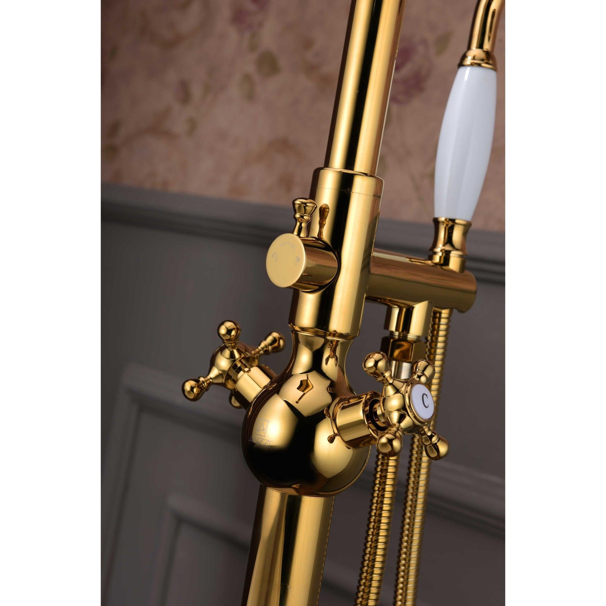 ANZZI Bridal Series 3-Handle Gold Clawfoot Tub Faucet With Euro-Grip Handheld Sprayer