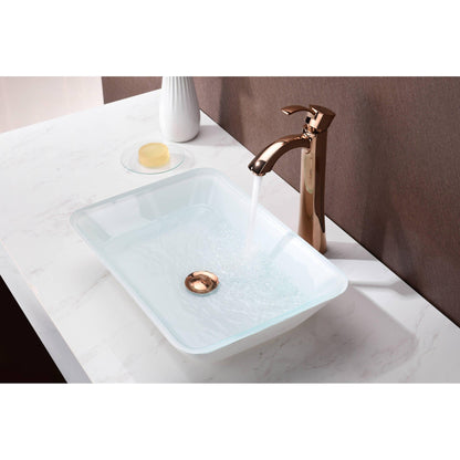 ANZZI Broad Series 19" x 14" Rectangular Glossy White Deco-Glass Vessel Sink With Polished Chrome Pop-Up Drain