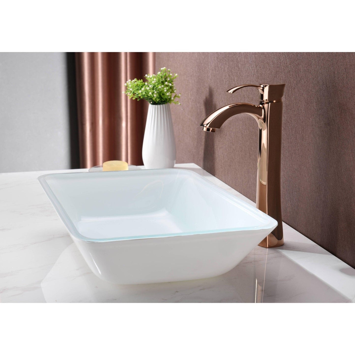 ANZZI Broad Series 19" x 14" Rectangular Glossy White Deco-Glass Vessel Sink With Polished Chrome Pop-Up Drain