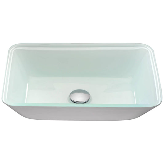 ANZZI Broad Series 19" x 14" Rectangular Glossy White Deco-Glass Vessel Sink With Polished Chrome Pop-Up Drain