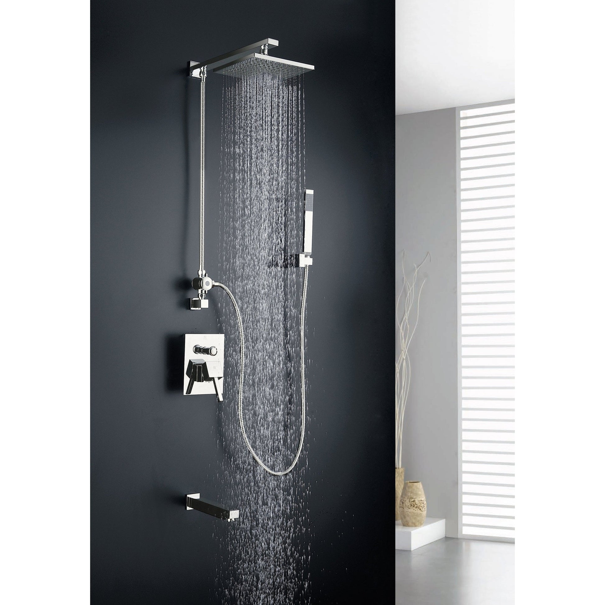 ANZZI Byne Series Brushed Nickel Wall-Mounted Single Handle Heavy Rain Shower Head With Handheld Spray and Bath Faucet Set