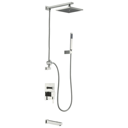 ANZZI Byne Series Brushed Nickel Wall-Mounted Single Handle Heavy Rain Shower Head With Handheld Spray and Bath Faucet Set