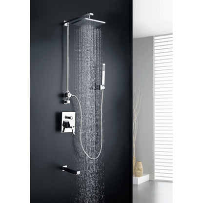 ANZZI Byne Series Polished Chrome Wall-Mounted Single Handle Heavy Rain Shower Head With Handheld Spray and Bath Faucet Set