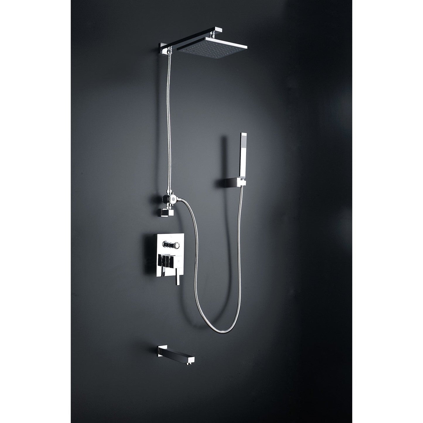 ANZZI Byne Series Polished Chrome Wall-Mounted Single Handle Heavy Rain Shower Head With Handheld Spray and Bath Faucet Set