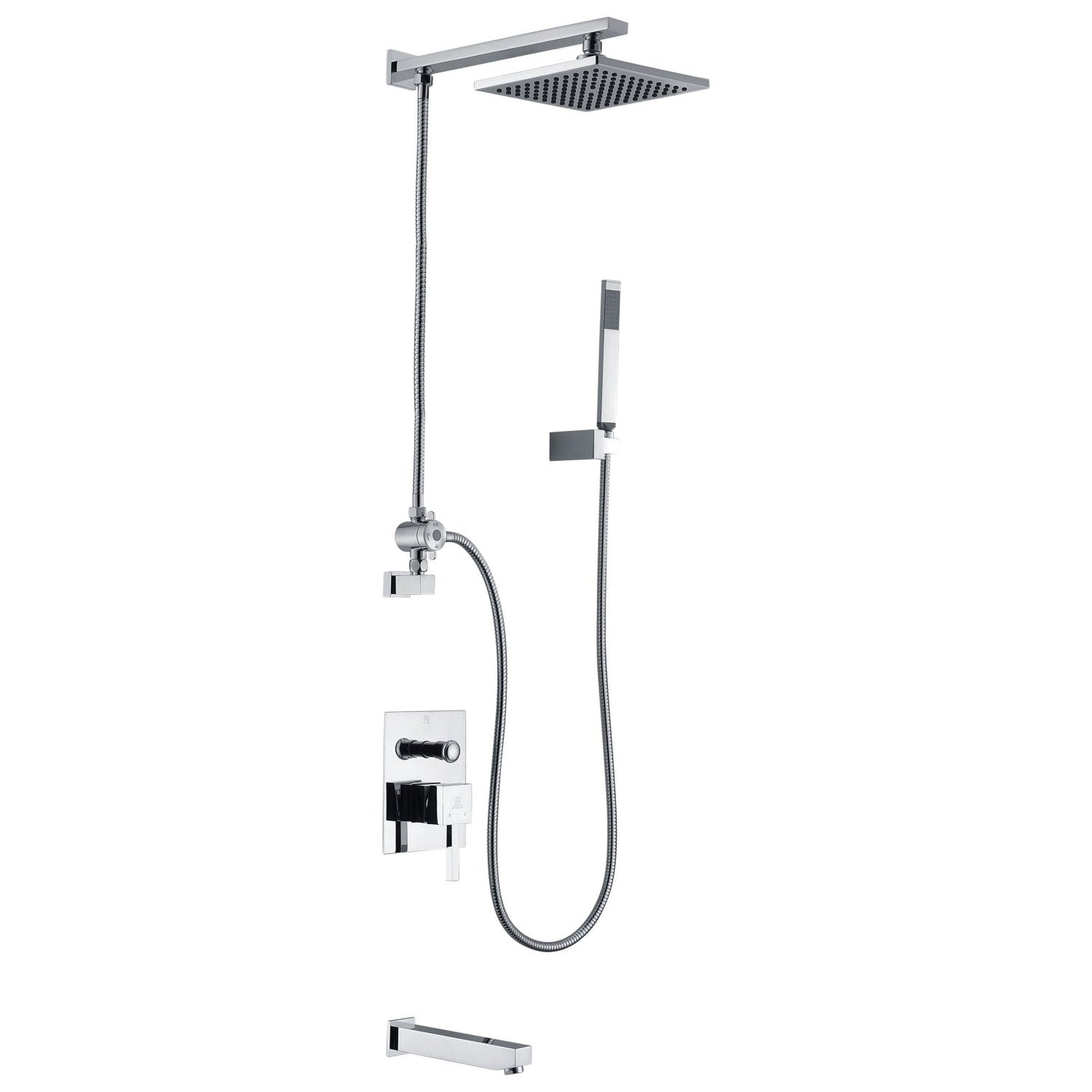 ANZZI Byne Series Polished Chrome Wall-Mounted Single Handle Heavy Rain Shower Head With Handheld Spray and Bath Faucet Set