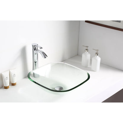 ANZZI Cadenza Series 17" x 17" Square Shape Lustrous Clear Deco-Glass Vessel Sink With Polished Chrome Pop-Up Drain