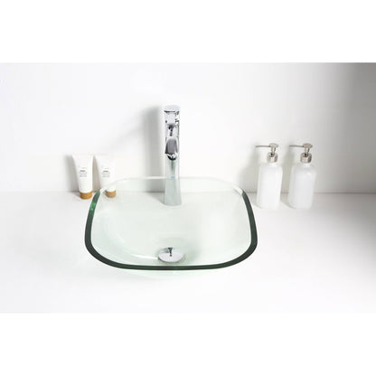 ANZZI Cadenza Series 17" x 17" Square Shape Lustrous Clear Deco-Glass Vessel Sink With Polished Chrome Pop-Up Drain