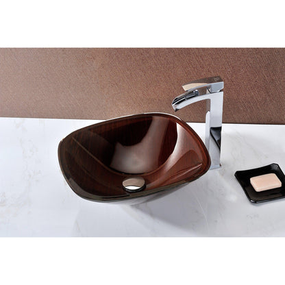 ANZZI Cansa Series 16" x 16" Square Shape Rich Timber Deco-Glass Vessel Sink With Polished Chrome Pop-Up Drain