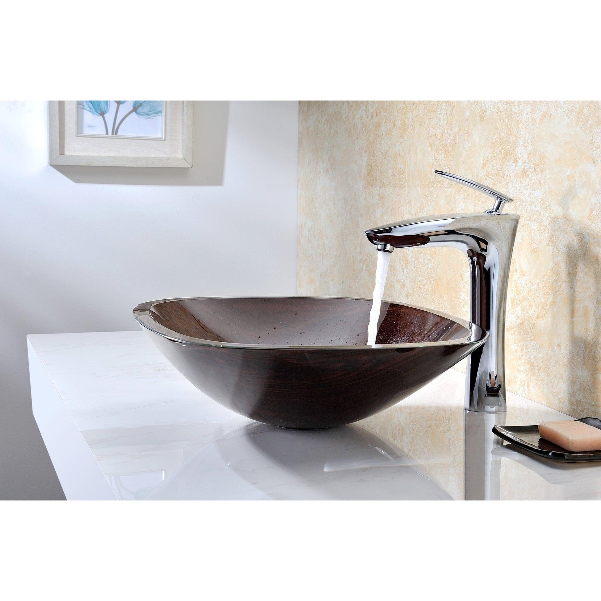 ANZZI Cansa Series 16" x 16" Square Shape Rich Timber Deco-Glass Vessel Sink With Polished Chrome Pop-Up Drain