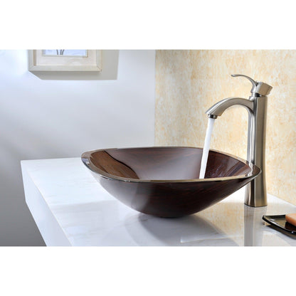 ANZZI Cansa Series 16" x 16" Square Shape Rich Timber Deco-Glass Vessel Sink With Polished Chrome Pop-Up Drain