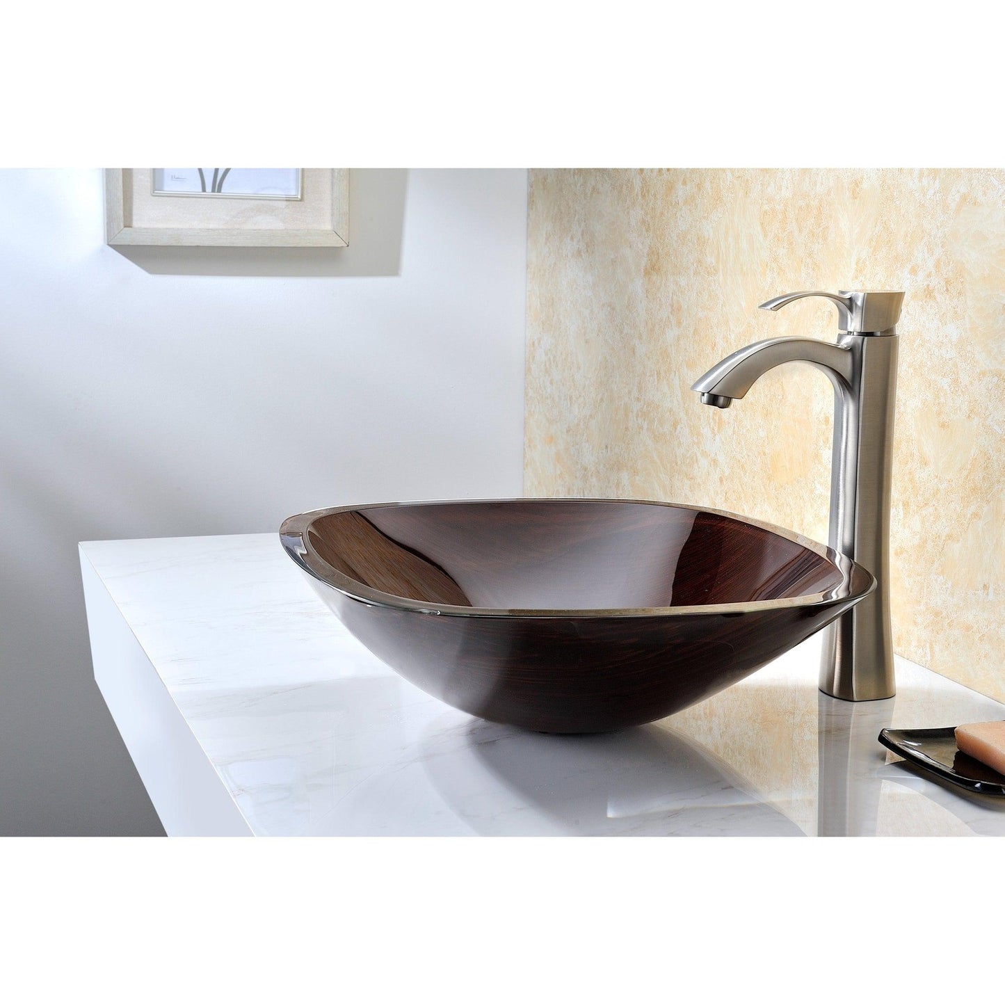 ANZZI Cansa Series 16" x 16" Square Shape Rich Timber Deco-Glass Vessel Sink With Polished Chrome Pop-Up Drain