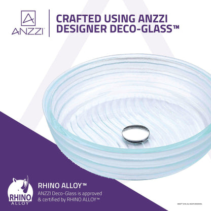 ANZZI Canta Series 17" x 17" Cylinder Shape Translucent Crystal Deco-Glass Vessel Sink With Polished Chrome Pop-Up Drain