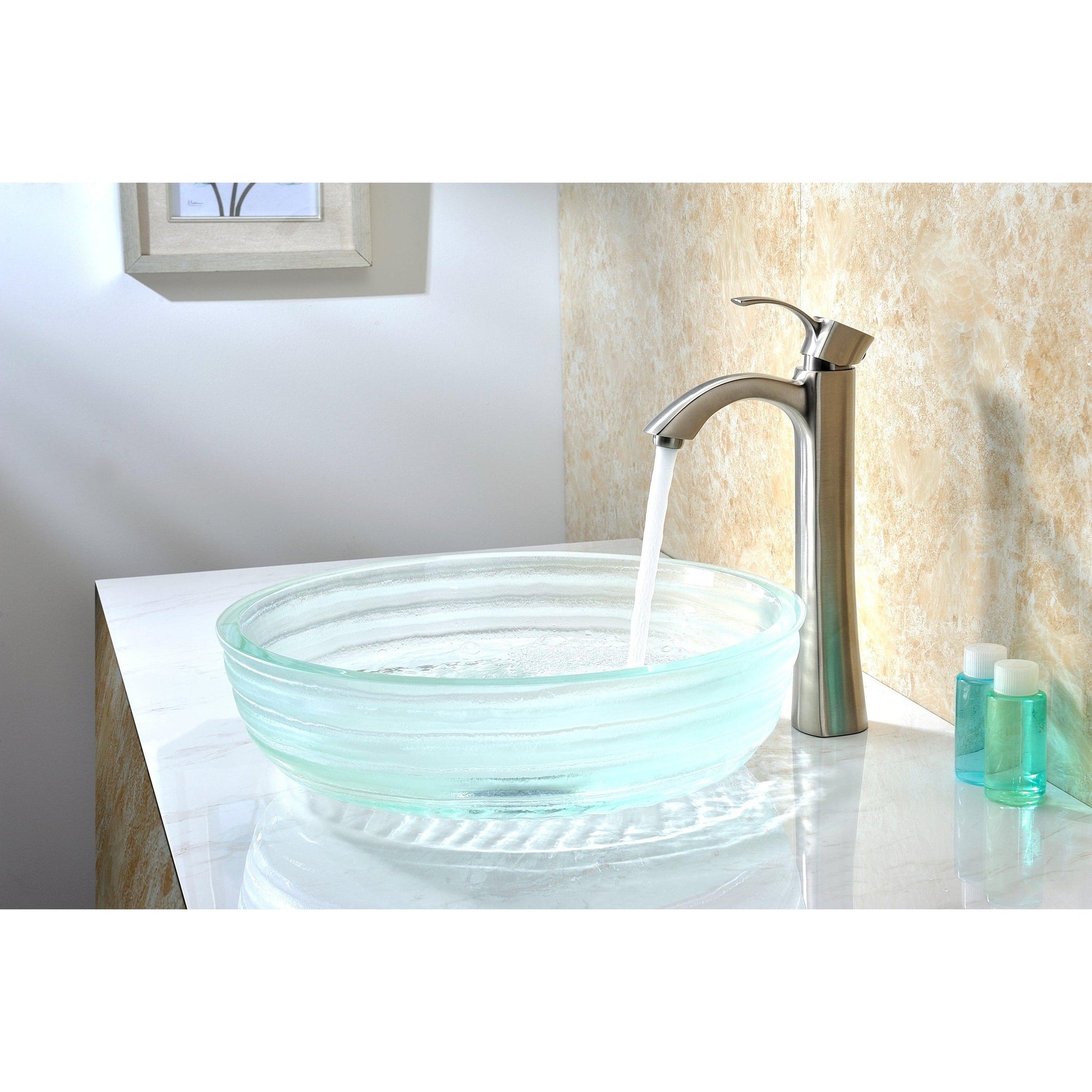 ANZZI Canta Series 17" x 17" Cylinder Shape Translucent Crystal Deco-Glass Vessel Sink With Polished Chrome Pop-Up Drain