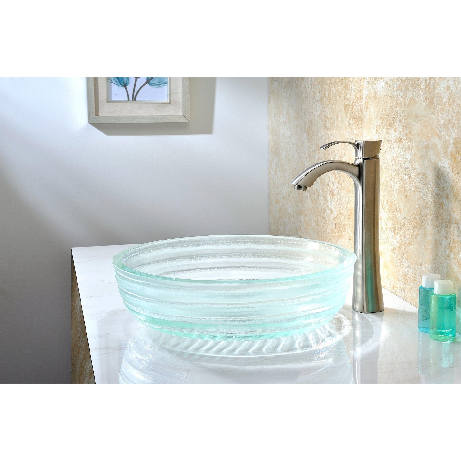 ANZZI Canta Series 17" x 17" Cylinder Shape Translucent Crystal Deco-Glass Vessel Sink With Polished Chrome Pop-Up Drain