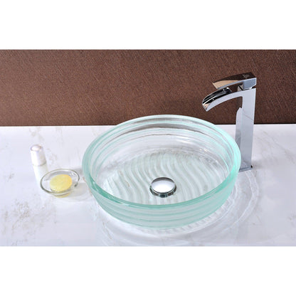 ANZZI Canta Series 17" x 17" Cylinder Shape Translucent Crystal Deco-Glass Vessel Sink With Polished Chrome Pop-Up Drain