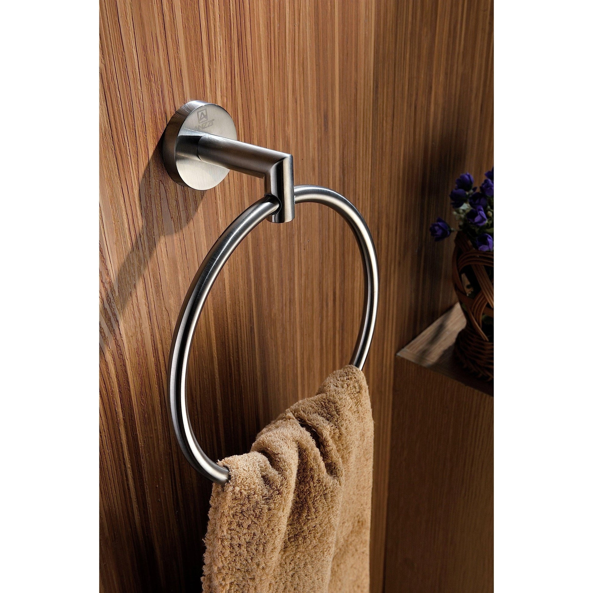 ANZZI Caster 2 Series Wall-Mounted Brushed Nickel Single Towel Ring