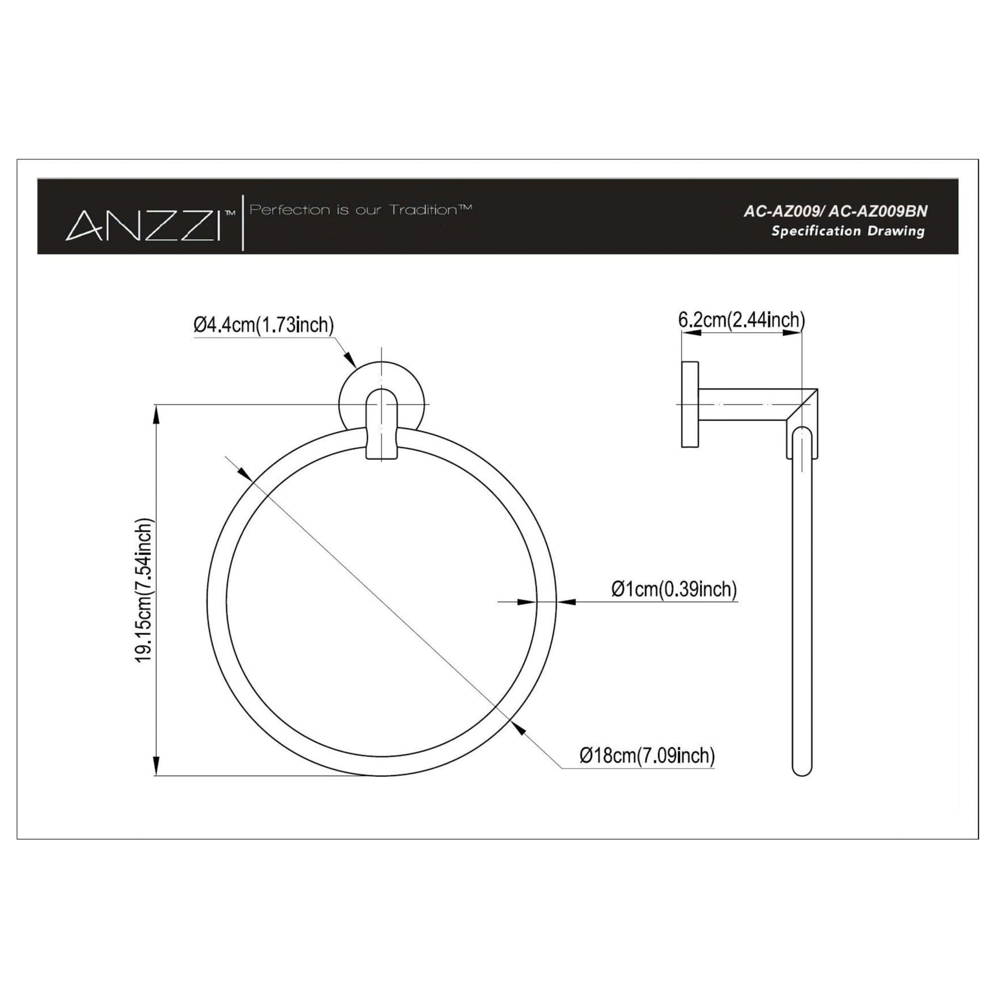 ANZZI Caster 2 Series Wall-Mounted Brushed Nickel Single Towel Ring