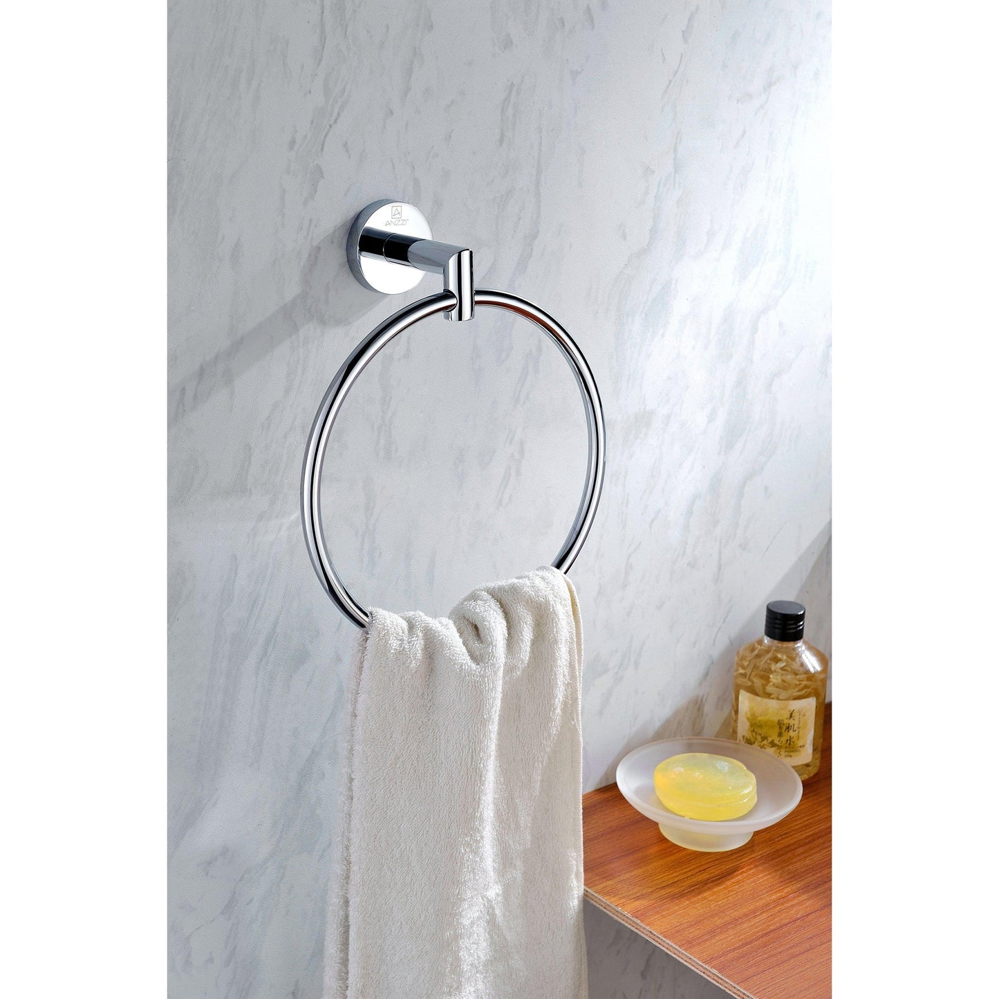 ANZZI Caster 2 Series Wall-Mounted Polished Chrome Single Towel Ring