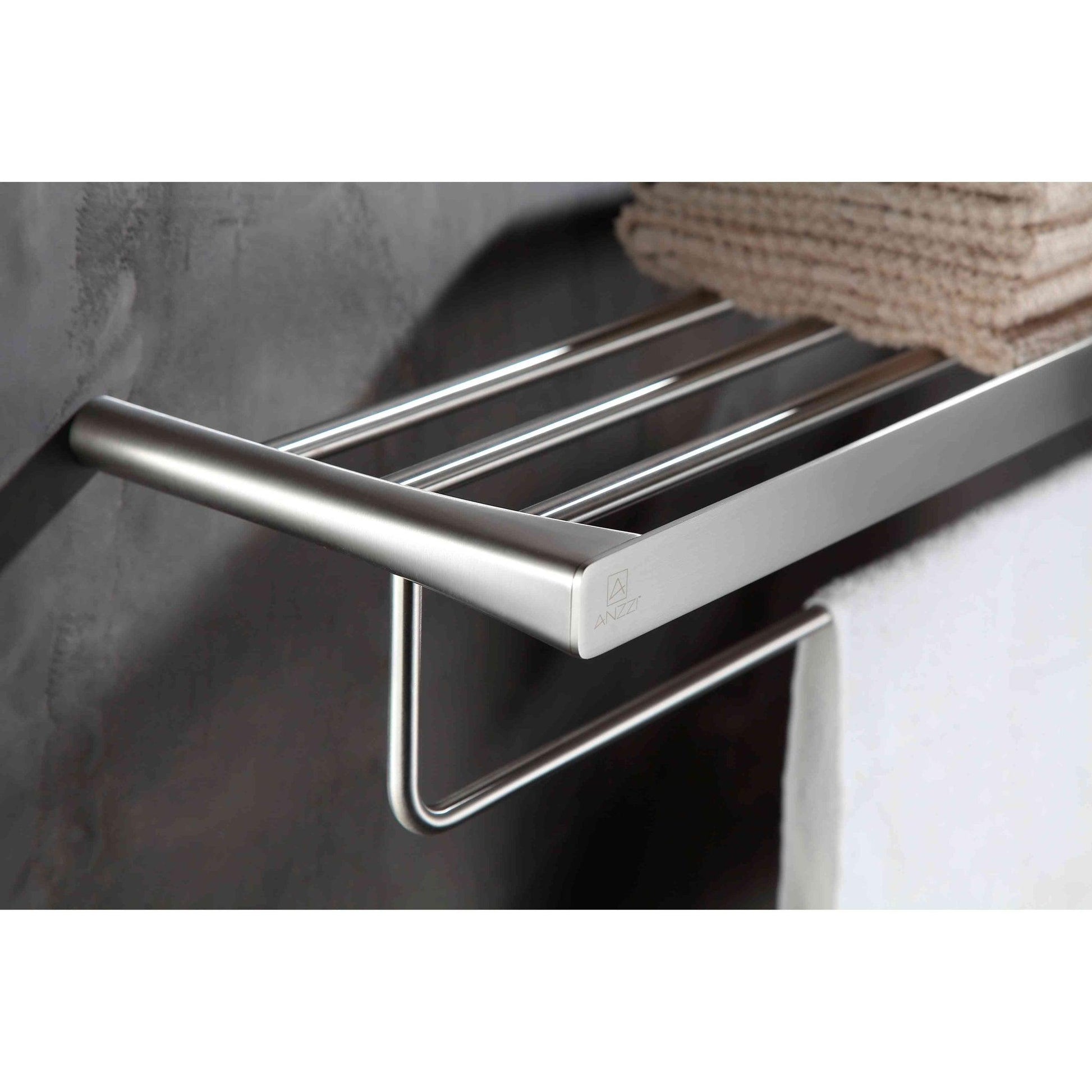 ANZZI Caster 3 Series 25" Wall-Mounted Brushed Nickel 3 Towel Bar With Towel Pole