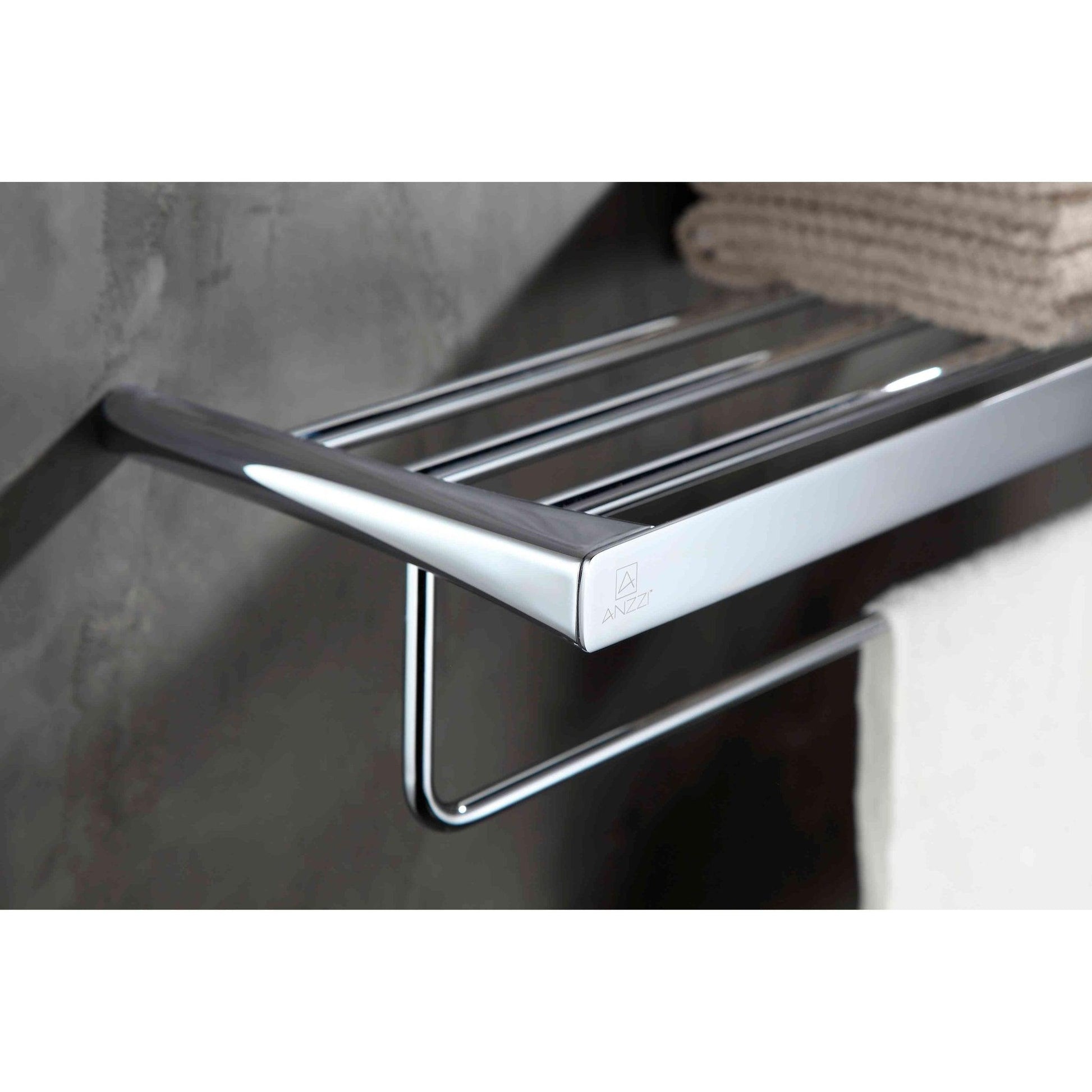 ANZZI Caster 3 Series 25" Wall-Mounted Polished Chrome 3 Towel Bar With Towel Pole